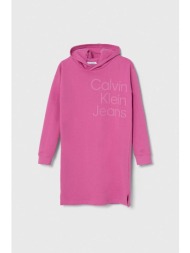 παιδικό βαμβακερό φόρεμα calvin klein jeans χρώμα: ροζ 100% βαμβάκι