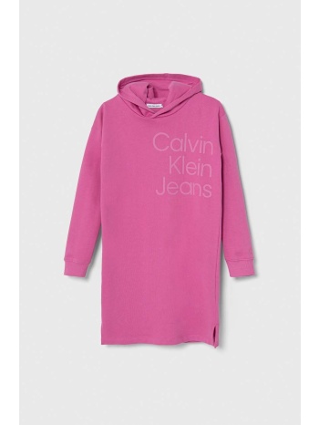 παιδικό βαμβακερό φόρεμα calvin klein jeans χρώμα ροζ 100%