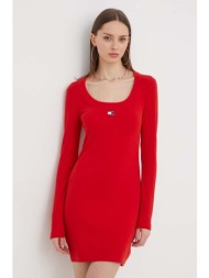 φόρεμα tommy jeans χρώμα: κόκκινο 96% βαμβάκι, 4% σπαντέξ