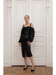 βελούδινο φόρεμα answear lab χρώμα: μαύρο 93% πολυεστέρας, 7% σπαντέξ