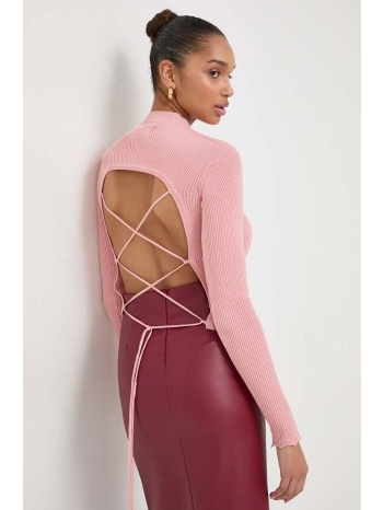 βαμβακερό πουλόβερ guess χρώμα ροζ 100% βαμβάκι
