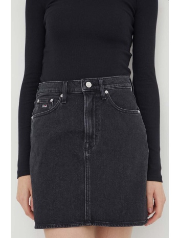 τζιν φούστα tommy jeans χρώμα μαύρο 99% βαμβάκι, 1% σπαντέξ
