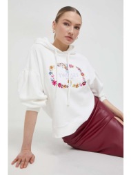 βαμβακερή μπλούζα twinset γυναικεία, χρώμα: μπεζ, με κουκούλα κύριο υλικό: 100% βαμβάκι
εφαρμογή: 10