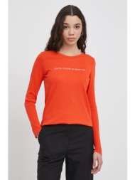 βαμβακερή μπλούζα με μακριά μανίκια united colors of benetton χρώμα: πορτοκαλί 100% βαμβάκι