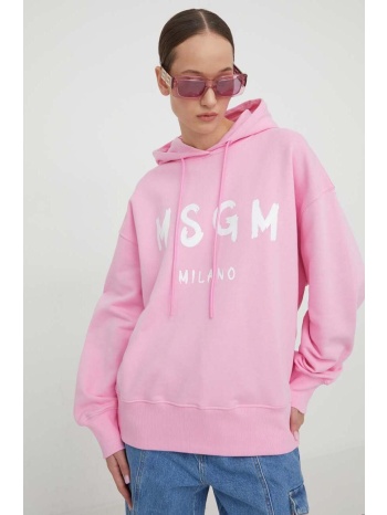 βαμβακερή μπλούζα msgm γυναικεία, χρώμα ροζ, με κουκούλα
