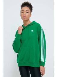 μπλούζα adidas originals 3-stripes hoodie os χρώμα: πράσινο, με κουκούλα, in8398 70% βαμβάκι, 30% αν