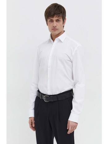 βαμβακερό πουκάμισο hugo ανδρικό, χρώμα άσπρο 100% βαμβάκι