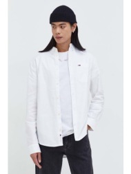 βαμβακερό πουκάμισο tommy jeans ανδρικό, χρώμα: άσπρο 100% βαμβάκι