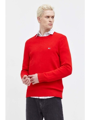 βαμβακερό πουλόβερ tommy jeans χρώμα κόκκινο 100% βαμβάκι