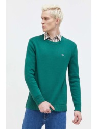 βαμβακερό πουλόβερ tommy jeans χρώμα: πράσινο 100% βαμβάκι