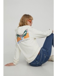 βαμβακερή μπλούζα converse γυναικεία, χρώμα: μπεζ, με κουκούλα 100% βαμβάκι