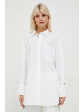 βαμβακερό πουκάμισο tommy hilfiger χρώμα άσπρο 100% βαμβάκι