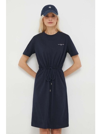 βαμβακερό φόρεμα tommy hilfiger χρώμα ναυτικό μπλε 100%