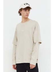 βαμβακερή μπλούζα με μακριά μανίκια levi`s χρώμα: μπεζ 100% βαμβάκι