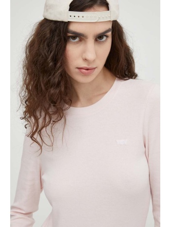 βαμβακερή μπλούζα με μακριά μανίκια levi`s χρώμα ροζ 100%