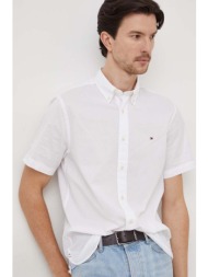 βαμβακερό πουκάμισο tommy hilfiger ανδρικό, χρώμα: άσπρο