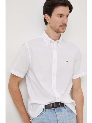 βαμβακερό πουκάμισο tommy hilfiger ανδρικό, χρώμα άσπρο