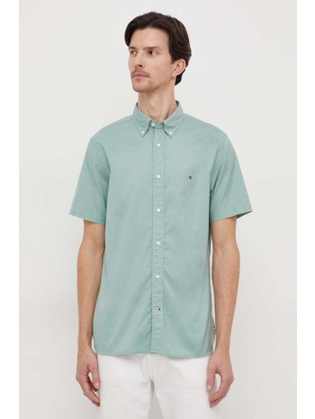 βαμβακερό πουκάμισο tommy hilfiger ανδρικό, χρώμα πράσινο