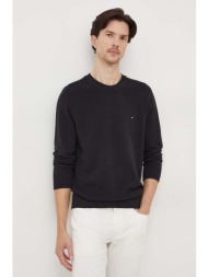 βαμβακερό πουλόβερ tommy hilfiger χρώμα: μαύρο 100% βαμβάκι