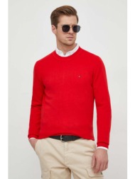 βαμβακερό πουλόβερ tommy hilfiger χρώμα: κόκκινο 100% βαμβάκι
