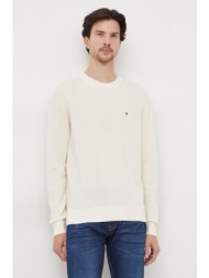 βαμβακερό πουλόβερ tommy hilfiger χρώμα: μπεζ 100% βαμβάκι