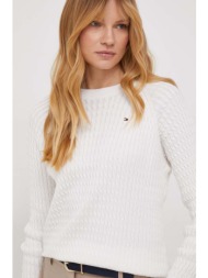 βαμβακερό πουλόβερ tommy hilfiger χρώμα: άσπρο 100% βαμβάκι