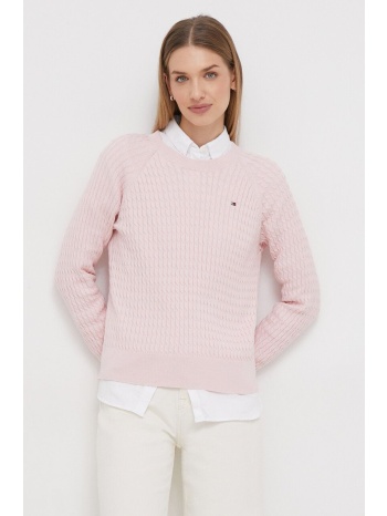 βαμβακερό πουλόβερ tommy hilfiger χρώμα ροζ 100% βαμβάκι