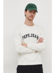 βαμβακερή μπλούζα pepe jeans raven χρώμα: μπεζ 100% βαμβάκι