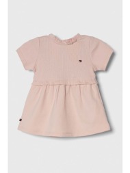 βρεφικό βαμβακερό φόρεμα tommy hilfiger χρώμα: ροζ 100% βαμβάκι