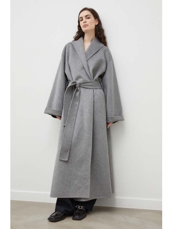 μάλλινο παλτό by malene birger χρώμα γκρι 100% μαλλί