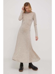 μάλλινο φόρεμα polo ralph lauren χρώμα: μπεζ 55% μαλλί, 45% lyocell