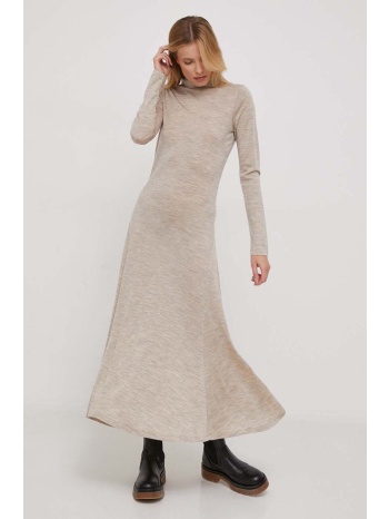 μάλλινο φόρεμα polo ralph lauren χρώμα μπεζ 55% μαλλί, 45%