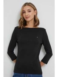 βαμβακερή μπλούζα με μακριά μανίκια tommy hilfiger χρώμα: μαύρο 100% βαμβάκι