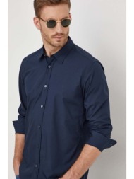 βαμβακερό πουκάμισο boss ανδρικό, χρώμα: ναυτικό μπλε 100% βαμβάκι
