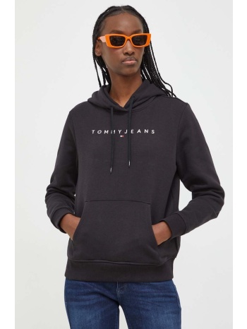 μπλούζα tommy jeans χρώμα μαύρο, με κουκούλα 80% βαμβάκι