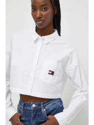 βαμβακερό πουκάμισο tommy jeans χρώμα: άσπρο 100% βαμβάκι