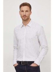 βαμβακερό πουκάμισο boss ανδρικό, χρώμα: άσπρο 100% βαμβάκι