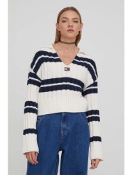 πουλόβερ tommy jeans χρώμα: μπεζ 50% ακρυλικό, 50% βαμβάκι