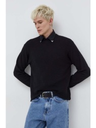 βαμβακερό πουλόβερ hugo χρώμα: μαύρο 100% βαμβάκι