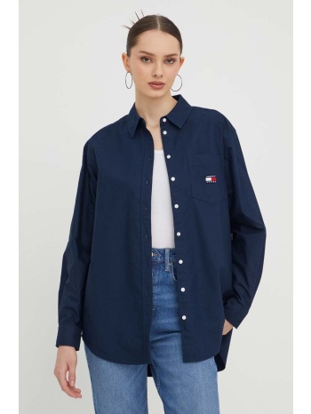 βαμβακερό πουκάμισο tommy jeans χρώμα ναυτικό μπλε 100%
