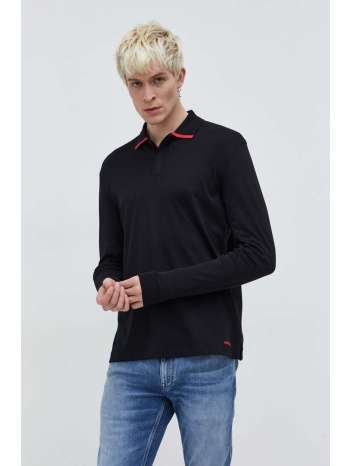 βαμβακερή μπλούζα με μακριά μανίκια hugo χρώμα μαύρο 100%