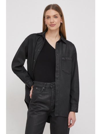 βαμβακερό πουκάμισο pepe jeans alix coated χρώμα μαύρο