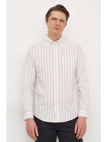 βαμβακερό πουκάμισο pepe jeans ανδρικό, χρώμα άσπρο 100%