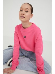 βαμβακερή μπλούζα tommy jeans γυναικεία, χρώμα: ροζ 100% βαμβάκι