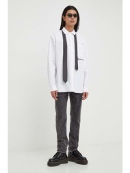 βαμβακερό πουκάμισο karl lagerfeld jeans ανδρικό, χρώμα: άσπρο 100% βαμβάκι