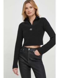 βαμβακερό πουλόβερ calvin klein jeans χρώμα: μαύρο 100% βαμβάκι