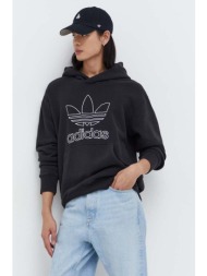 βαμβακερή μπλούζα adidas originals trefoil hoodie χρώμα: μαύρο, με κουκούλα, iu2373 κύριο υλικό: 100