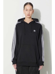 μπλούζα adidas originals 3-stripes hoodie χρώμα: μαύρο, με κουκούλα, iu2418 κύριο υλικό: 70% βαμβάκι