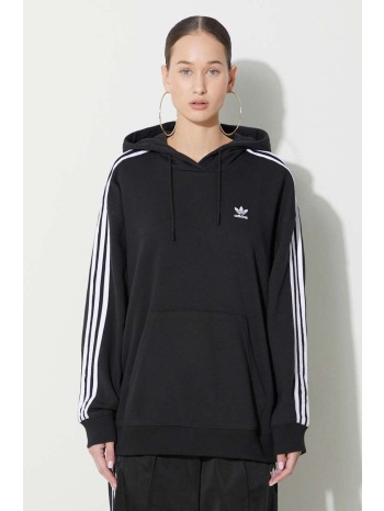 μπλούζα adidas originals 3-stripes hoodie χρώμα μαύρο, με