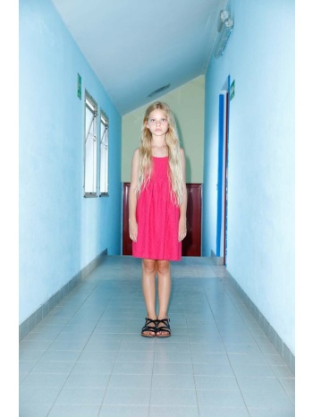 παιδικό βαμβακερό φόρεμα sisley χρώμα ροζ 100% βαμβάκι